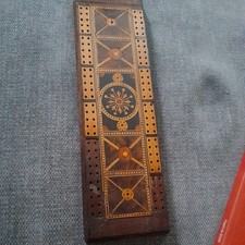 wood Cribbage Board 27x7cm no pegs vintage ornate