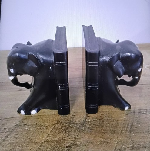 Ebony elephant book ends - ebony,