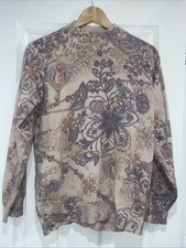 AFIBEL Wool & Angora Blend Jumper - Round Neck UK Size 10-12 Floral Pattern