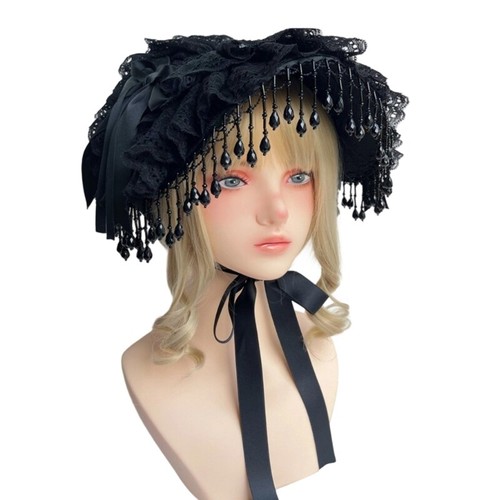 Black lace victorian maid - lace, hat