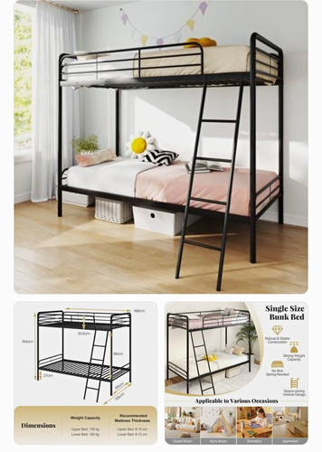 Castway black metal bunk - bunk, bed
