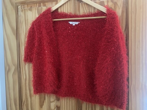 Fluffy red shrug with - red,