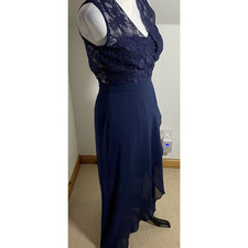 Elise Ryan MIDI Shift Dress Asymmetric Chiffon Blue Size 8 UK Frill and Lace Top