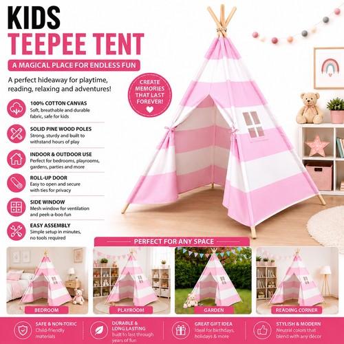 Large canvas kids teepee - large,