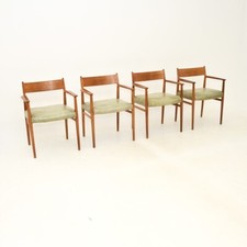 Set of Four Danish Vintage Teak and Leather Dining Chairs by Arne Vodder