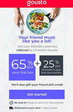 Gousto Food Box Delivery Discount Coupon Code Referral 65% Off UK- FRANC44913684