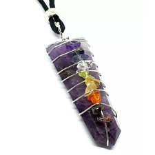 Amethyst Pendant 7 Chakra Necklace Wire Flat Pointed Crystal Gemstone Jewellery