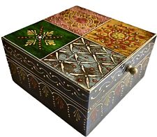 Indian Wooden Box Jewellery Chest Storage Trunk Hand Painted 15 X 15 X 8 cms UK