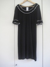 agnes b. Paris black merino wool short sleeved dress w. white detailing, size 2
