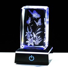 3D Crystal Butterfly & Lily Gift Light Ornament – LED Colour Changing Glass