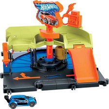 Hot Wheels City Toy Track Set, Downtown Express Car Wash Playset with 1:64 Scal
