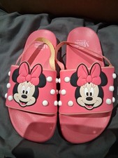 Disney Girls Size UK1 Pink Minnie Mouse Slides Sandals Flip Flops Pool Shoes.