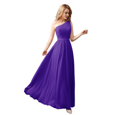 One Strap Chiffon Max Floor Length Lace Bridesmaid Prom Evening Party Drsess