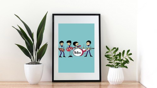 Beatles blue cartoon 1960s - a4,