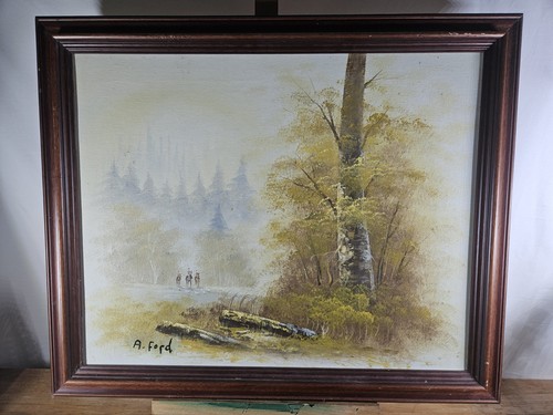 Vintage hunting oil painting - oil,