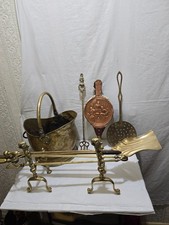 Fireside Companion set with bellows  9 pcs vintage brass and metal  vintage cond