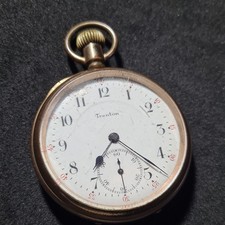 Antique gold plated Gents Ingersoll Trenton Pocket Watch c1920 Re4252