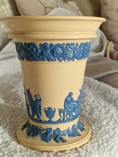 Early Wedgwood Cane Ware Jasperware Vase With Original Metal Frog grill STUNNING