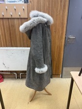 Grey shearling coat with large - grey,