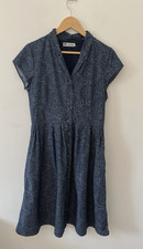 Seasalt Denim Look Blue & Black Floral Beatrice Button Through Tea Dress Size 12