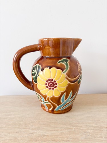 Brown floral glazed - brown,