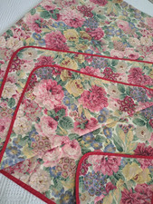 Vintage Sanderson Tablecloth Rose and Peony Large 67" x 88" Pink Green
