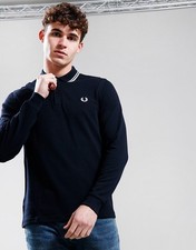 REDUCED STOCK Fred Perry Mens Navy Blue Twin Tipped Long Sleeve Polo Shirt