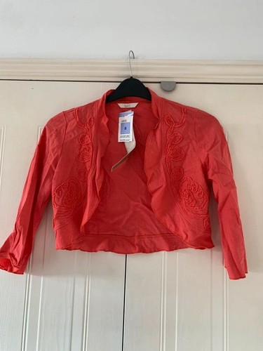 Red coral linen bolero cropped - coral,
