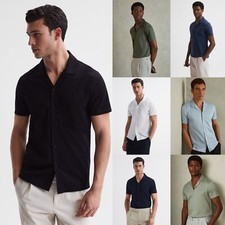 REISS Mens Caspa Cuban Collar Shirt Designer Mercerised Jersey Short Sleeve