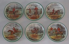 COPELAND SPODE SET OF 6 CERAMIC HUNTING SCENE MINI DISHES HORSES HOUNDS VINTAGE