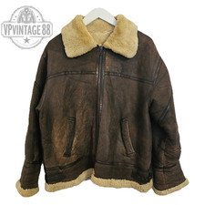 Vintage B-3 Aviator Bomber Jacket Brown Sheepskin Shearling Leather Flight