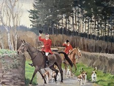 Vintage Oil Painting. Horses, Hunting. 'Quantoch Stag Hounds' 1949. R R Windham.