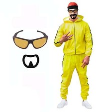 MENS 90'S ALI RAPPER FANCY DRESS COSTUME YELLOW TRACKSUIT GLASSES CHAIN BEARD 