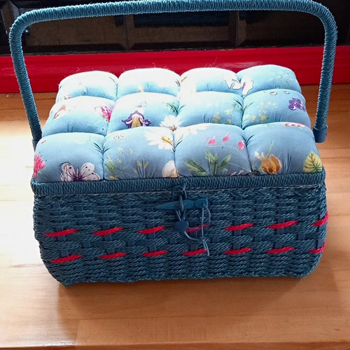 Blue wicker sewing basket - blue,