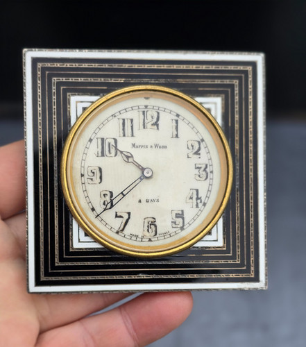 Travel clock silver enamel - clock,