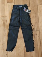 Baby Biker Kids Lace Sided Leather Childs Motorcycle Trousers Black 2XS