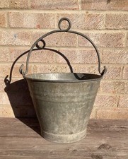 VINTAGE GALVANIZED METAL WELL BUCKET WITH BAIL LOOP HANDLE WATER TIGHT - PLANTER