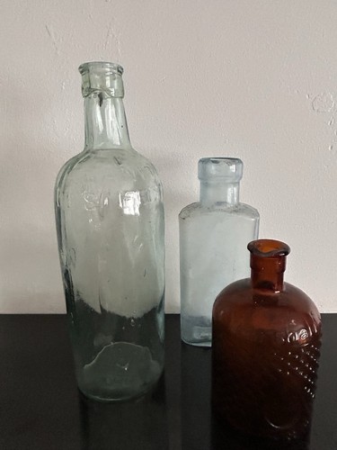 Antique glass bottles - glass,