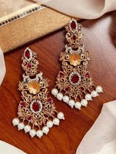 Designer Zircon Origanl Stone  Big Size Earring with Pearls Bridal/Partywear (42