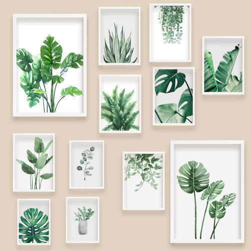 Botanical green wall - green, art