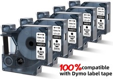 5PK Black on White 12mm Dymo D1 Label Tape 45013  for Dymo Label Manager 160 280