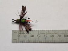 Handmade fly- jig fishing lure. Imitation of crawfish- shrimp, dragonfly larvae