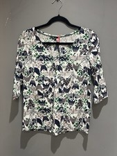 White Stuff Size 14 1/2 Sleeve Thin V Neck Bird Print Top