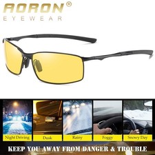 AORON Night Driving Glasses HD Anti Glare Vision Polarized Yellow Lens Men & Box