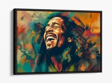 BOB MARLEY PAINTING RASTA COLOURS -FLOAT EFFECT FRAMED CANVAS WALL ART PRINT