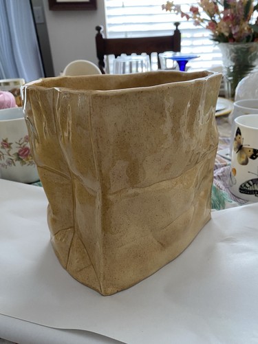 Vintage ceramic paper bag vase - ceramic,
