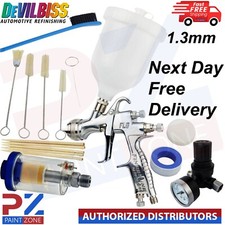 DeVilbiss FLG-G5 1.3mm Paint Spray Gun with Air Filter/Regulator/Cleaning Kit