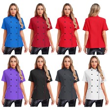 Women Chef Jacket Short Sleeve Hotel Kitchen Work Uniform Tops Restaurant Coat