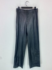 Zara Black Faux Leather Straight Leg Trousers High Rise Zip Fly Size M