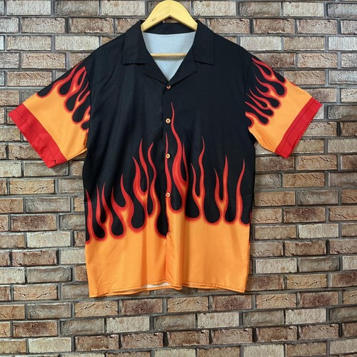 Black and orange flame - black, print